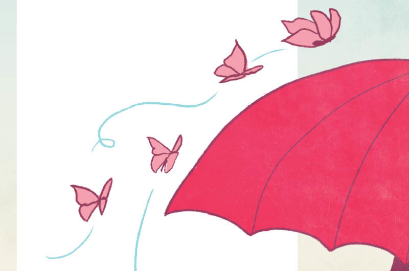 white square with red umbrella and butterflies, text says a pathway to end violence against migrant sex workers: access, safety, dignity, and justice